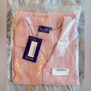 BoohooMAN Linen Pale Pink Short Set